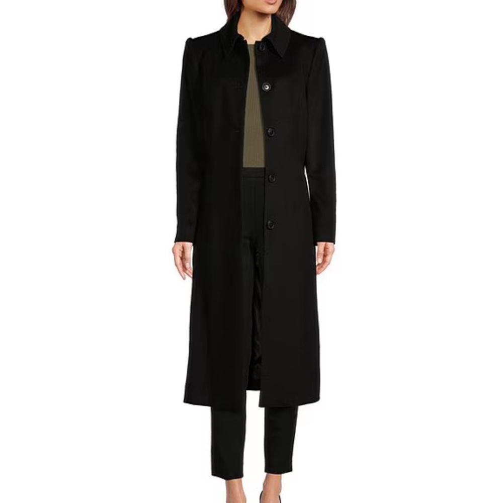 Katherine Kelly Pure Wool Shirt Collar Button Front Maxi Coat NWT